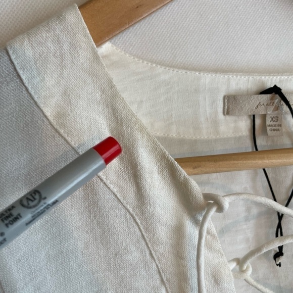 7 For All Mankind Womens Short Sleeve Lace Up Flutter Top White XS Peasant - Picture 4 of 8